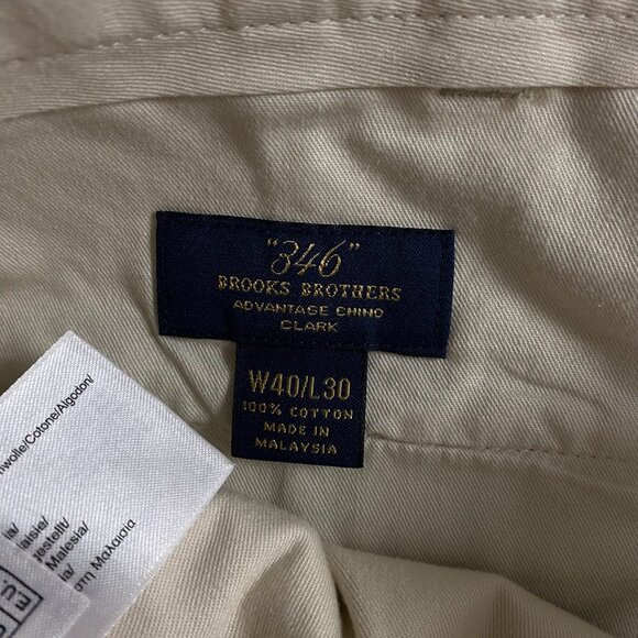 Brooks Brothers Advantage Chino Clark Pants Mens 40x30 Khaki Flat Front Straight - Picture 9 of 15